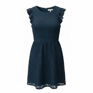 LOFT Teal Blue Lace Fit and Flare Mini Dress Size 0 Cocktail Wedding Feminine